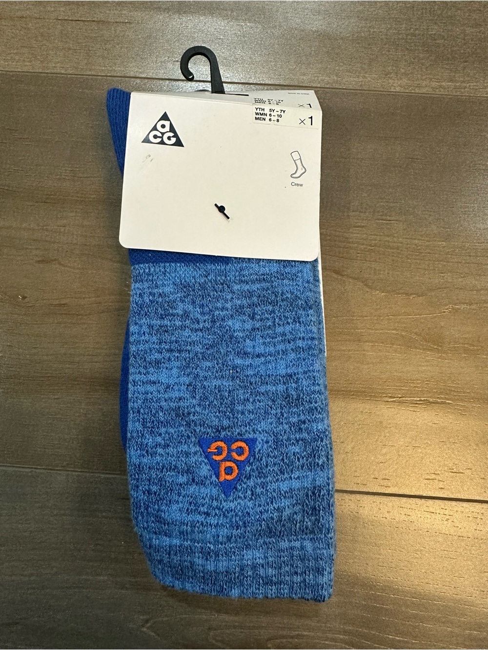 Nike ACG Heathered Blue Crew Socks with Orange Logo